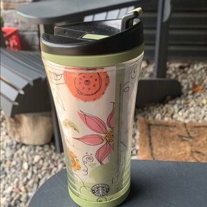 Starbucks Green and Black Accent Cup with Botanical Design